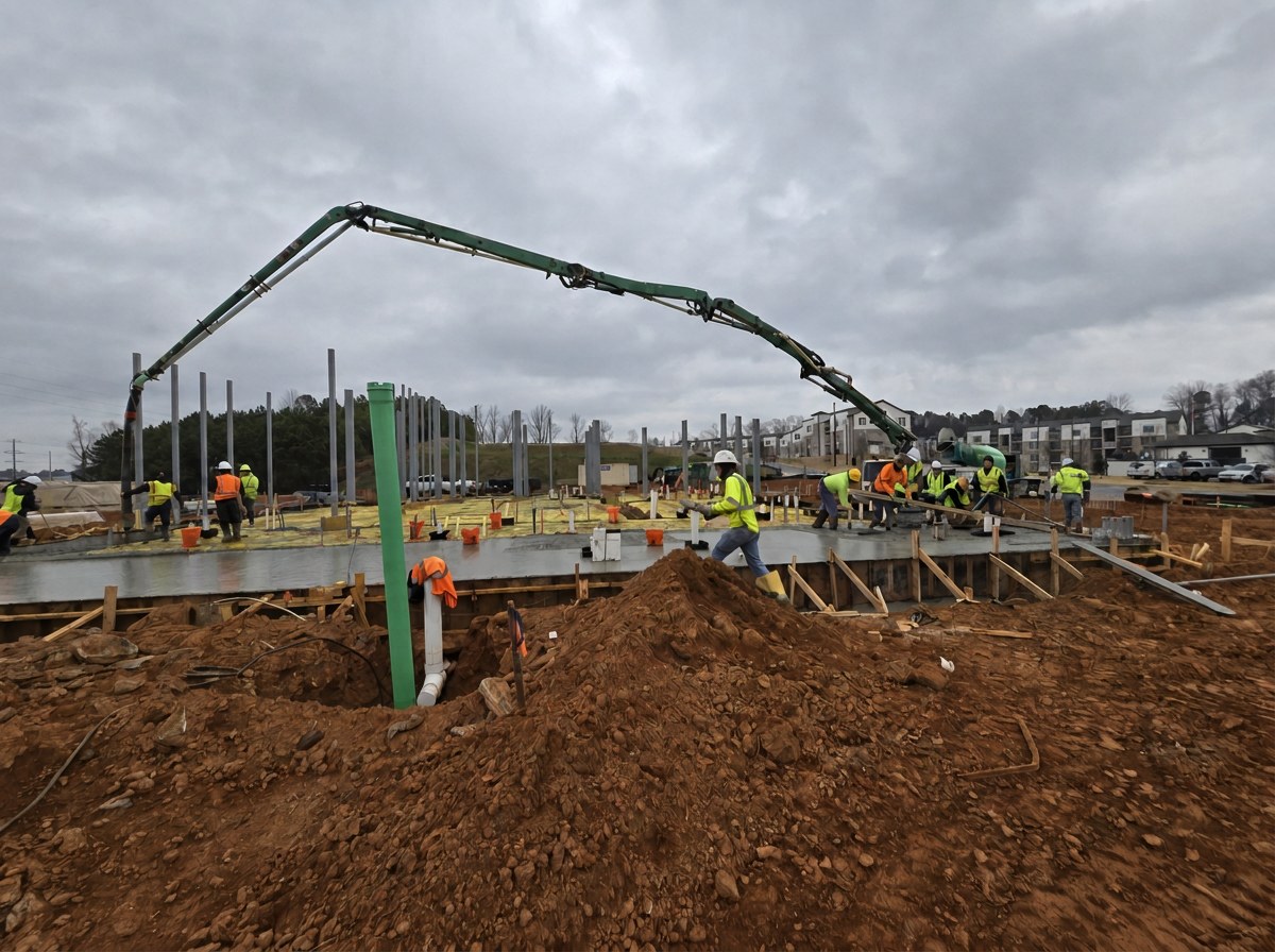 JAM crew and concrete pump executing a commercial slab pour in Georgia